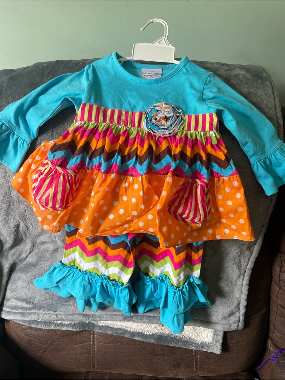 Boutique Multicolor Chevron & Polka Dot Toddler Set sz 12mths
